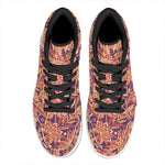 Orange Bohemian Floral Pattern Print High Top Leather Sneakers