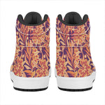 Orange Bohemian Floral Pattern Print High Top Leather Sneakers