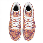 Orange Bohemian Floral Pattern Print High Top Leather Sneakers