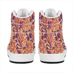 Orange Bohemian Floral Pattern Print High Top Leather Sneakers