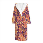 Orange Bohemian Floral Pattern Print Hooded Bathrobe
