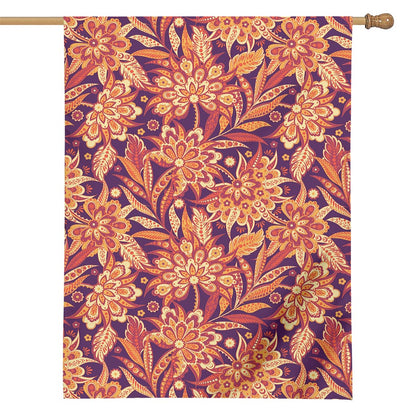 Orange Bohemian Floral Pattern Print House Flag