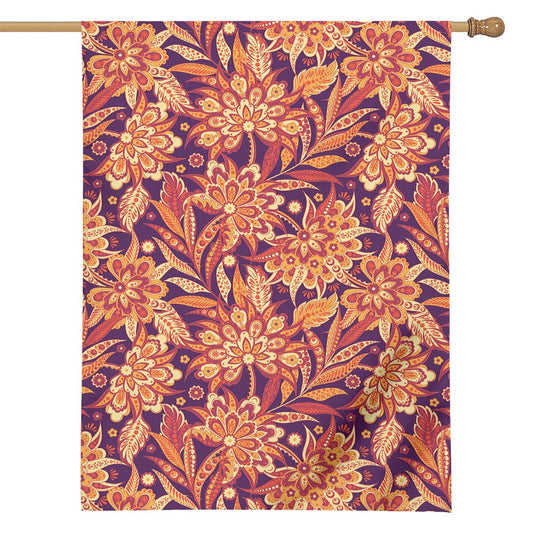 Orange Bohemian Floral Pattern Print House Flag