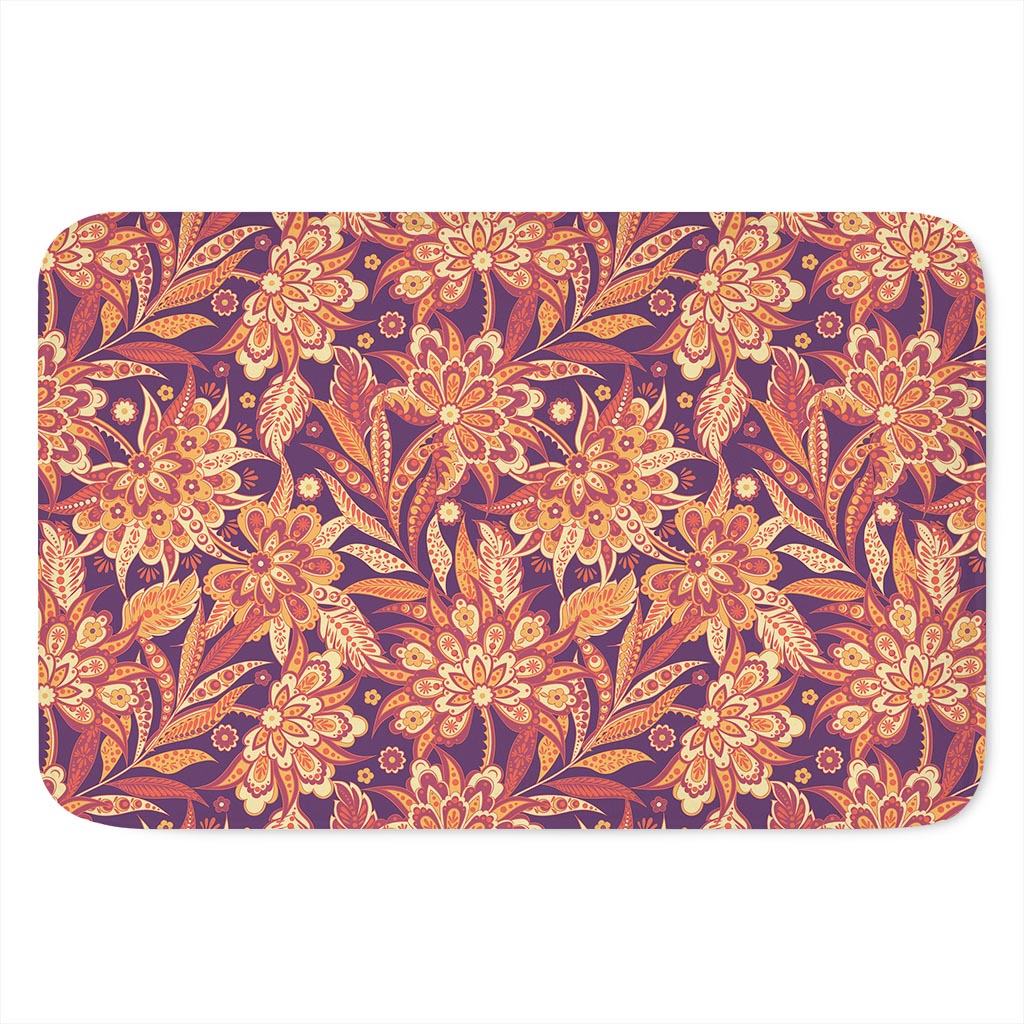Orange Bohemian Floral Pattern Print Indoor Door Mat