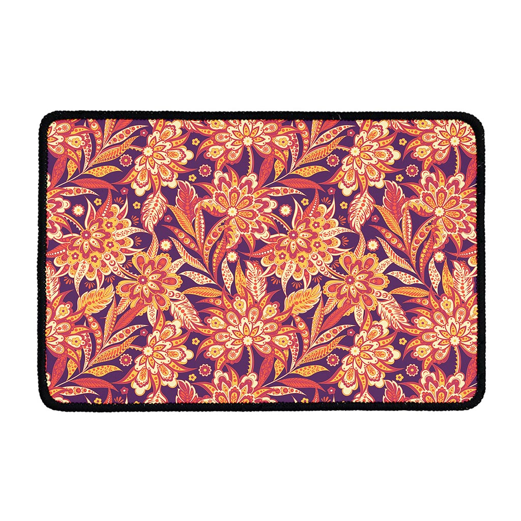 Orange Bohemian Floral Pattern Print Kitchen Mat