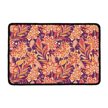 Orange Bohemian Floral Pattern Print Kitchen Mat