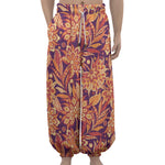 Orange Bohemian Floral Pattern Print Lantern Pants