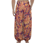 Orange Bohemian Floral Pattern Print Lantern Pants