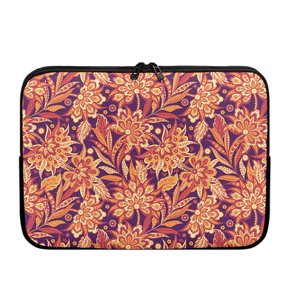 Orange Bohemian Floral Pattern Print Laptop Sleeve