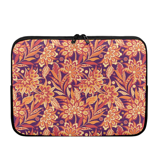 Orange Bohemian Floral Pattern Print Laptop Sleeve