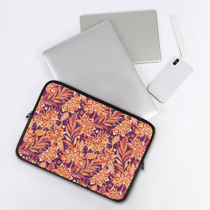 Orange Bohemian Floral Pattern Print Laptop Sleeve