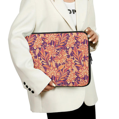 Orange Bohemian Floral Pattern Print Laptop Sleeve