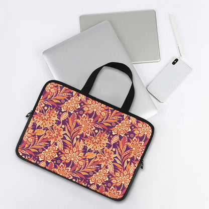 Orange Bohemian Floral Pattern Print Laptop Sleeve With Handle