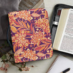 Orange Bohemian Floral Pattern Print Leather Bible Cover
