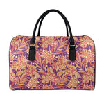 Orange Bohemian Floral Pattern Print Leather Duffle Bag