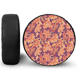 Orange Bohemian Floral Pattern Print Leather Spare Tire Cover