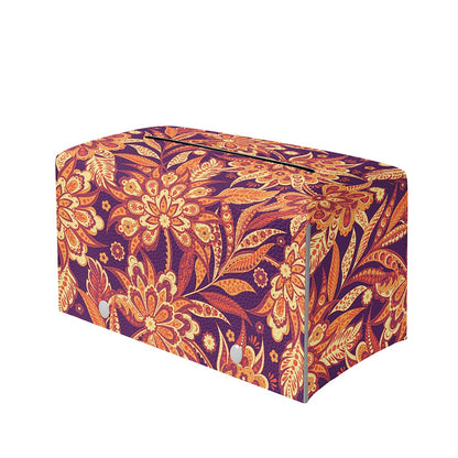 Orange Bohemian Floral Pattern Print Leather Tissue Box Cover