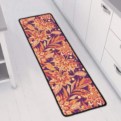 Orange Bohemian Floral Pattern Print Long Kitchen Mat