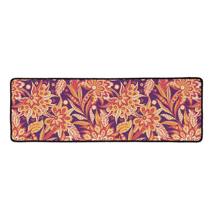 Orange Bohemian Floral Pattern Print Long Kitchen Mat