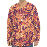 Orange Bohemian Floral Pattern Print Long Sleeve Baseball Jersey