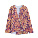 Orange Bohemian Floral Pattern Print Long Sleeve Short Coat