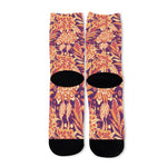Orange Bohemian Floral Pattern Print Long Socks
