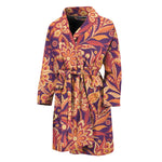 Orange Bohemian Floral Pattern Print Men's Bathrobe