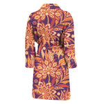 Orange Bohemian Floral Pattern Print Men's Bathrobe