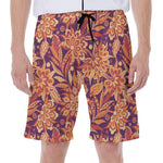Orange Bohemian Floral Pattern Print Men's Beach Shorts