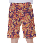 Orange Bohemian Floral Pattern Print Men's Beach Shorts