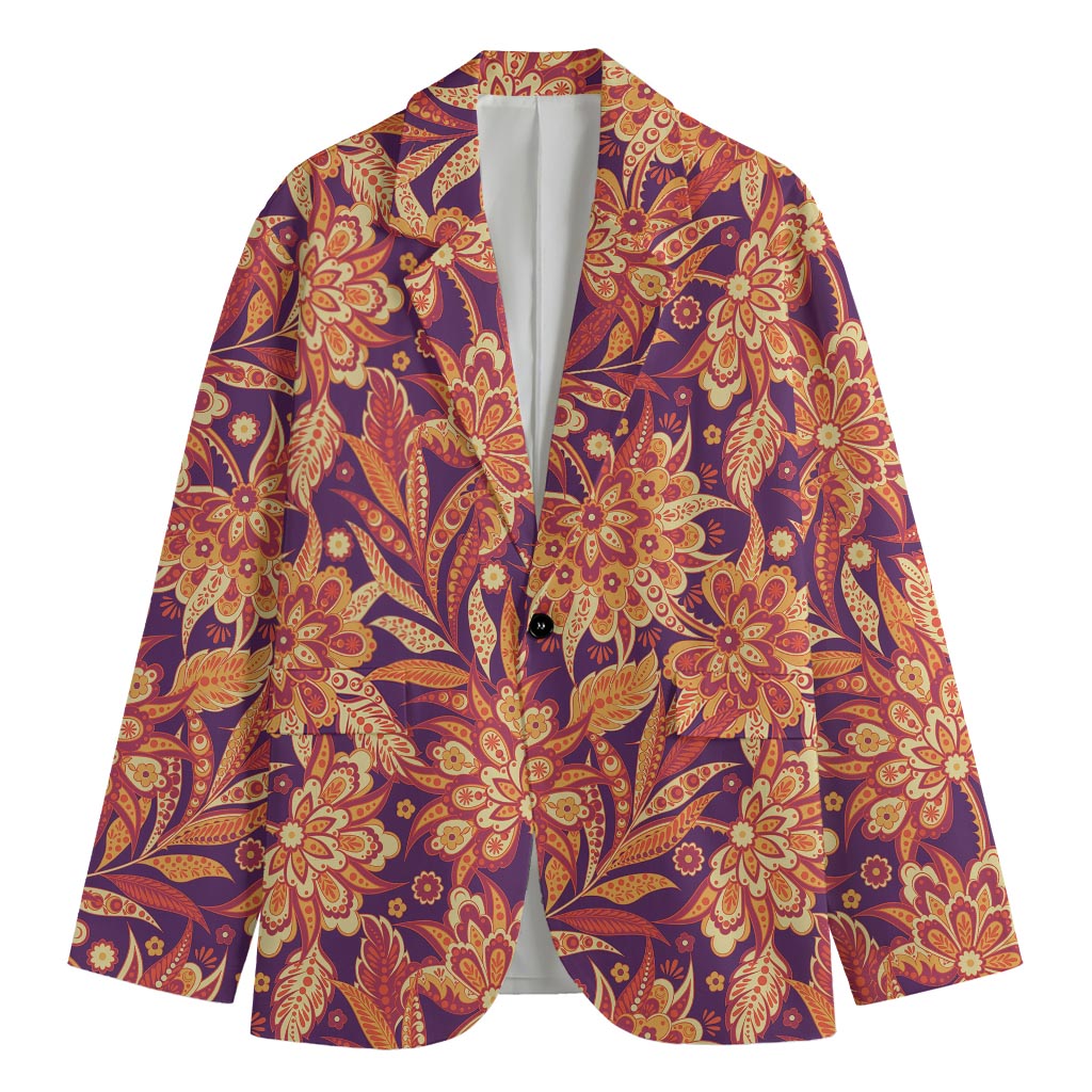 Orange Bohemian Floral Pattern Print Men's Blazer