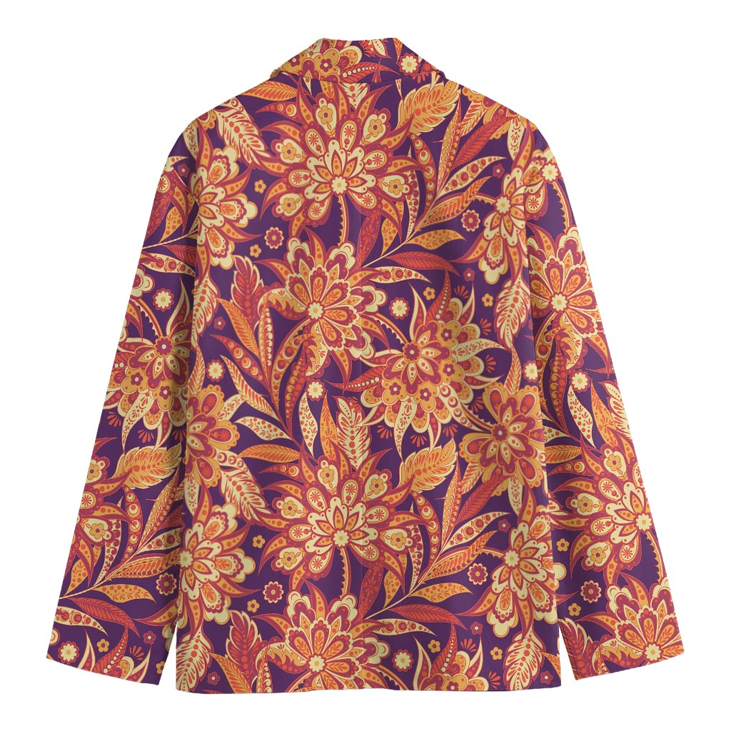 Orange Bohemian Floral Pattern Print Men's Blazer