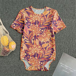 Orange Bohemian Floral Pattern Print Men's Bodysuit