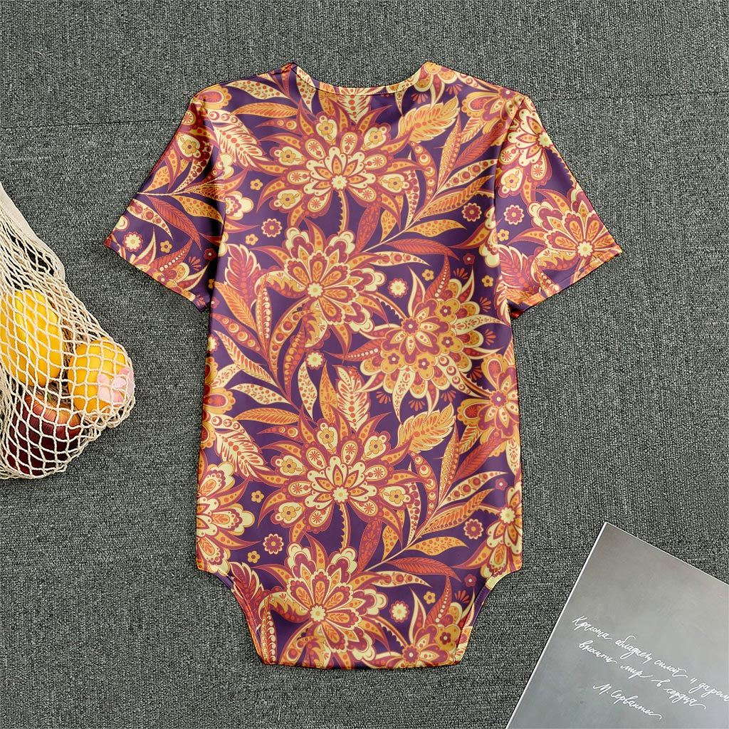 Orange Bohemian Floral Pattern Print Men's Bodysuit