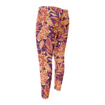 Orange Bohemian Floral Pattern Print Men's Compression Pants