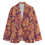 Orange Bohemian Floral Pattern Print Men's Cotton Blazer