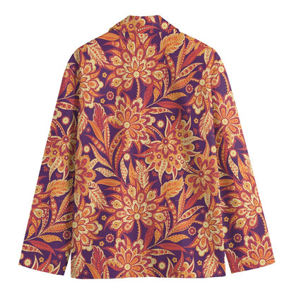 Orange Bohemian Floral Pattern Print Men's Cotton Blazer