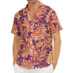 Orange Bohemian Floral Pattern Print Men's Deep V-Neck Shirt