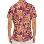 Orange Bohemian Floral Pattern Print Men's Deep V-Neck Shirt