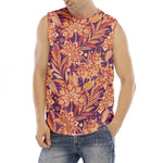 Orange Bohemian Floral Pattern Print Men's Fitness Tank Top