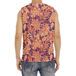 Orange Bohemian Floral Pattern Print Men's Fitness Tank Top