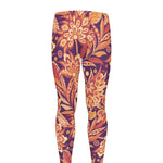 Orange Bohemian Floral Pattern Print Men's leggings