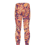 Orange Bohemian Floral Pattern Print Men's leggings