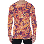 Orange Bohemian Floral Pattern Print Men's Long Sleeve T-Shirt