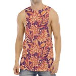 Orange Bohemian Floral Pattern Print Men's Muscle Tank Top