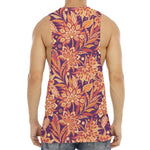 Orange Bohemian Floral Pattern Print Men's Muscle Tank Top