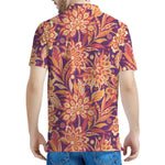 Orange Bohemian Floral Pattern Print Men's Polo Shirt