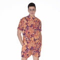 Orange Bohemian Floral Pattern Print Men's Romper