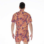 Orange Bohemian Floral Pattern Print Men's Rompers