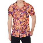 Orange Bohemian Floral Pattern Print Men's Shirt